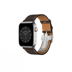 Apple Watch Hermès - 44 mm Simple Tour Boucle Déployante Ébène Baréniat Deri
