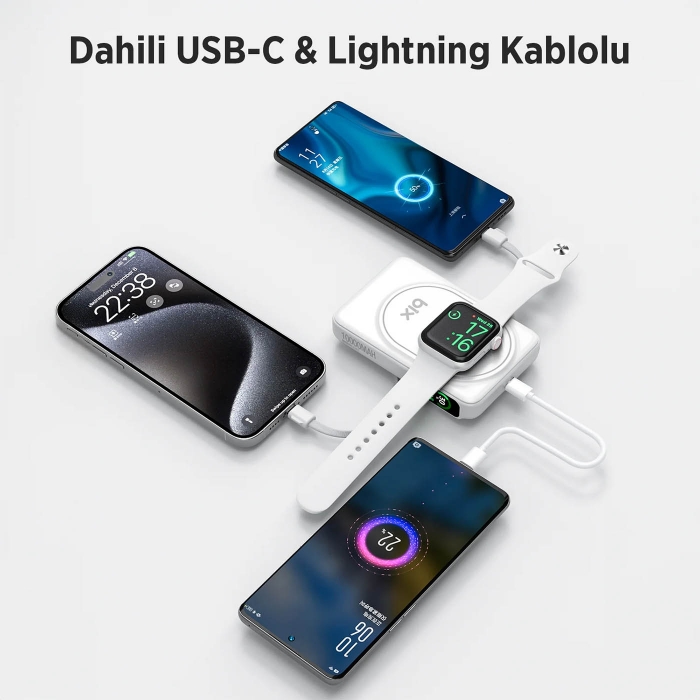 Bix Tpb16 10.000mah 6in1 Manyetik Oled Ekranlı Magsafe Powerbank Beyaz Bix Tpb16 10.000mah 6in1 Manyetik Oled Ekranlı Magsafe Powerbank Beyaz