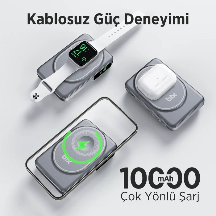 Bix Tpb16 10.000mah 6in1 Manyetik Oled Ekranlı Magsafe Powerbank Gri Bix Tpb16 10.000mah 6in1 Manyetik Oled Ekranlı Magsafe Powerbank Gri