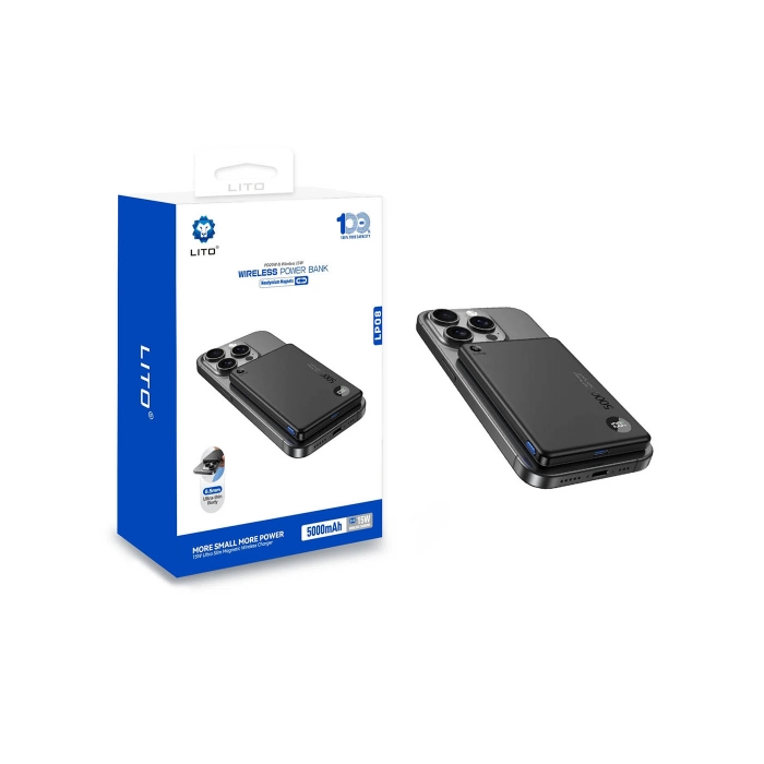Lito LP08 5.000mah Slim Göstergeli Magsafe Powerbank Siyah Lito LP08 5.000mah Slim Göstergeli Magsafe Powerbank Siyah
