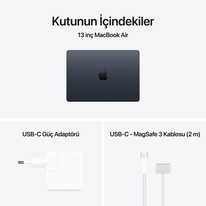 MacBook Air 13.6 inch 10CPU 10GPU M5/16GB/1TB Gece Yarısı MDHF4TU/A
